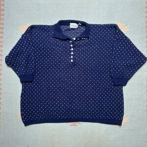 Vintage 80s acrylic knit sweater Birds Eye Venezia 1/2 sleeve henley cropped XXL